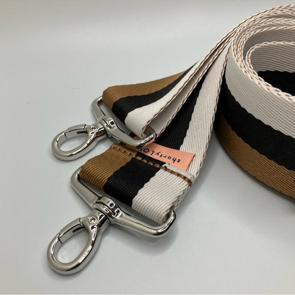 shortyLOVE Boardwalk Strap for Crossbody Bag Black White Brown Stripe - Picture 2 of 6